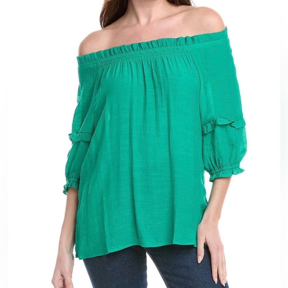 Nanette Lepore Green Off-Shoulder Blouse Size Large
